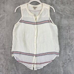 Lucky Brand Shirt Womens Small White Striped Sleeveless Button Front Sheer Top